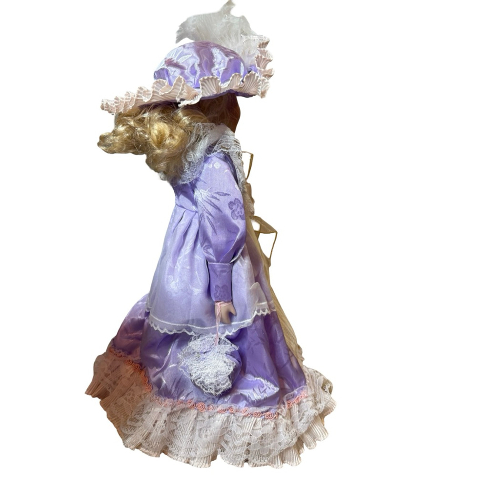 J Misa Collection Porcelain Doll Purple Dress with Hat - Picture 4 of 12
